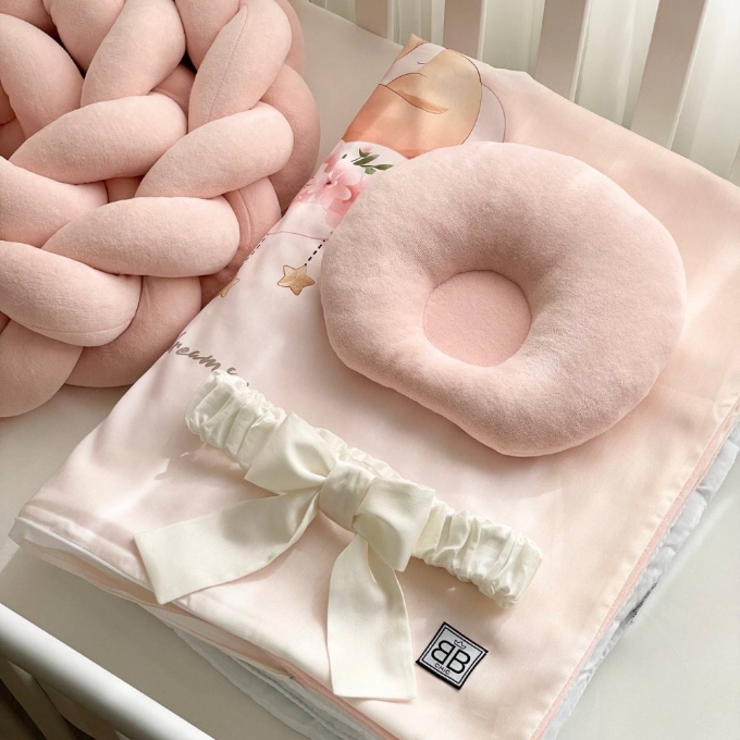 Set lenjerie pentru Patut Bebe din 6 piese Vlupe roz (11)